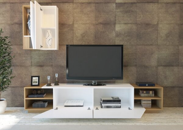 Ansamblu Comoda TV Zebra Alb-Teak