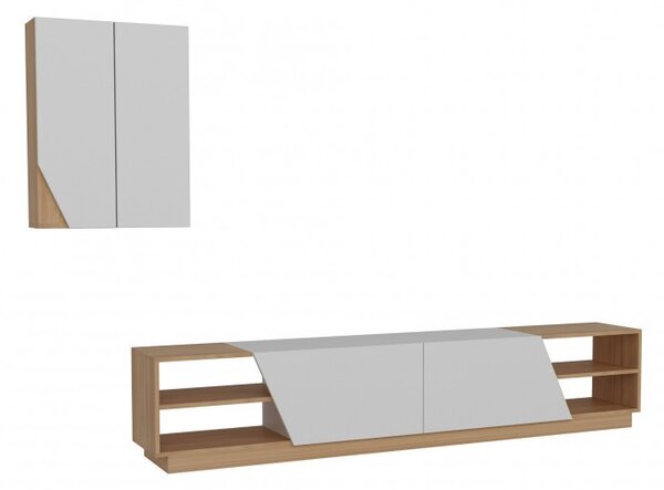 Ansamblu Comoda TV Zebra Alb-Teak
