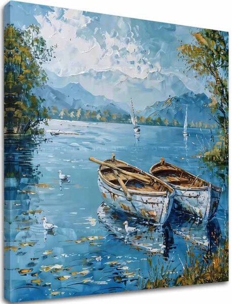 Peisaj pe panza Peisaj cu bărci | Acrilic detalii 60x60 cm