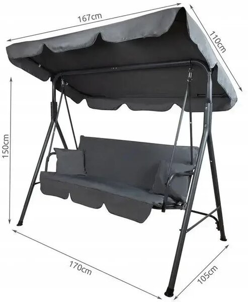 Balansoar gradina verde, 3 persoane, structura metal, 170 x 110 x 153 cm