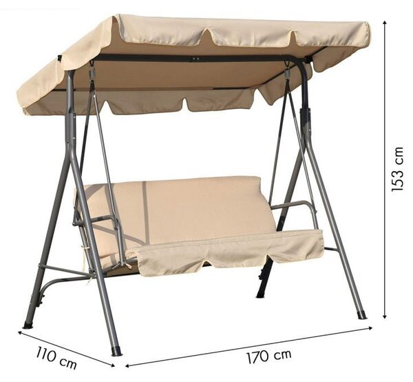 Balansoar gradina bej, 3 persoane, structura metal, 170 x 110 x 153 cm