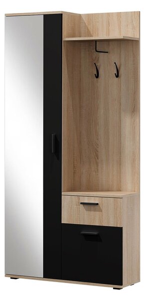 Mobilier hol Cless (Stejar artisan + Negru) (cu oglindă). 1104707