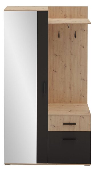 Mobilier hol Cless (Stejar artisan + Negru) (cu oglindă). 1104707