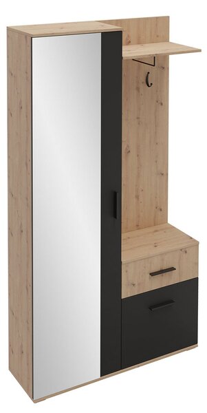 Mobilier hol Cless (Stejar artisan + Negru) (cu oglindă). 1104707