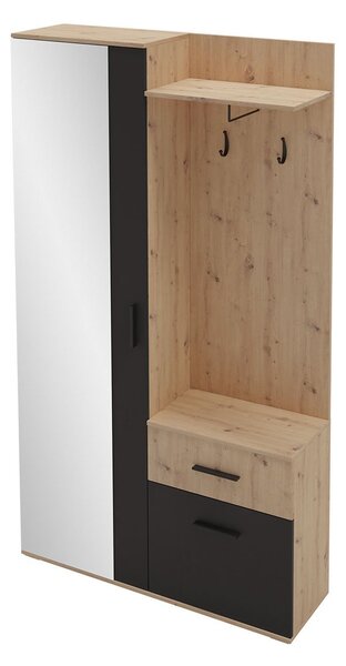 Mobilier hol Cless (Stejar artisan + Negru) (cu oglindă). 1104707