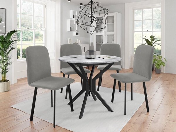 Masă sufragerie extensibilă 90 cm Kertare M 90 (Gri Marmură + Negru) (pentru 2-4 persoane). 1105353