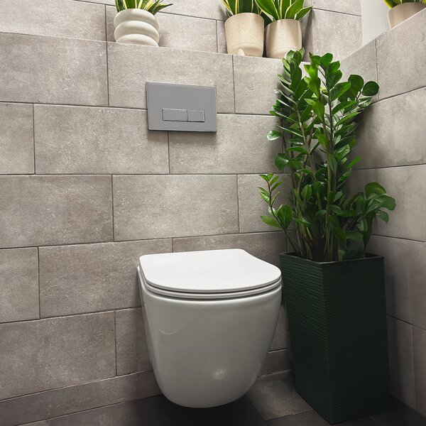 Vas de toaletă Rea Carlo Mini Rimless, montat pe perete 49x36,5 cm cu scaun cu închidere lentă, alb, REA-C1259