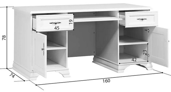 Birou alb clasic IDENTO, PAL, 160x74x78 cm