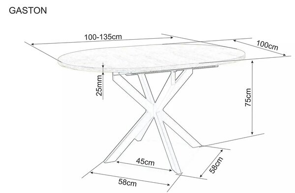 Masa extensibila pentru sufragerie GASTON, negru, 100/135x100x75 cm
