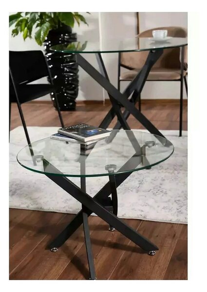 Masa sticla transparenta AGIS, sticla/metal, 90x90x72 cm