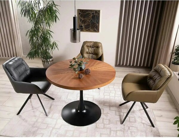 Masa rotunda lemn bucatarie AMADEO, nuc/negru, 80x80x76 cm