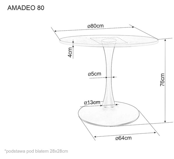 Masa rotunda lemn bucatarie AMADEO, nuc/negru, 80x80x76 cm