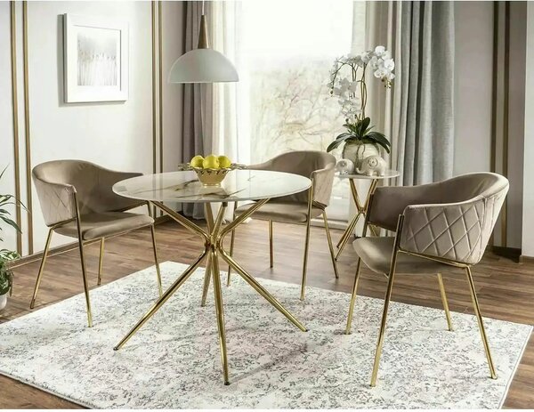 Scaun de living modern BONO, bej/auriu, stofa catifelata/metal, 55x44x