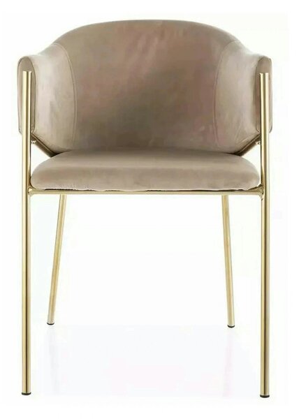 Scaun de living modern BONO, bej/auriu, stofa catifelata/metal, 55x44x