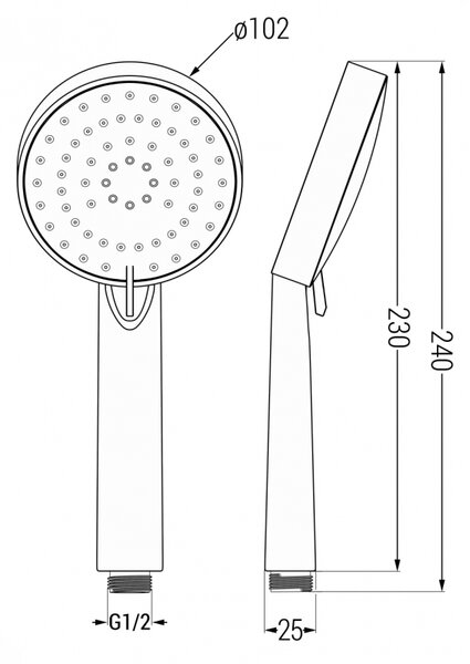 Mexen R-75 mâner de duș cu 3 funcții, negru - 79575-70