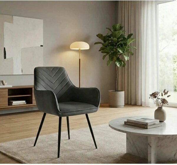 Scaun FIG, gri/negru, stofa catifelata/metal, 57x47x85 cm