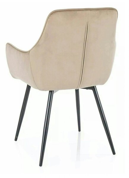 Scaun de living modern FIG, bej/negru, stofa catifelata/metal, 57x47x8