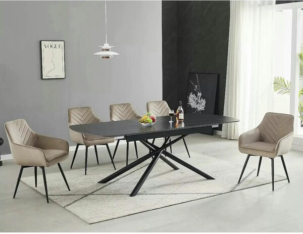 Scaun de living modern FIG, bej/negru, stofa catifelata/metal, 57x47x8