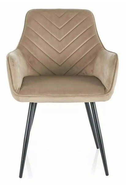 Scaun de living modern FIG, bej/negru, stofa catifelata/metal, 57x47x8
