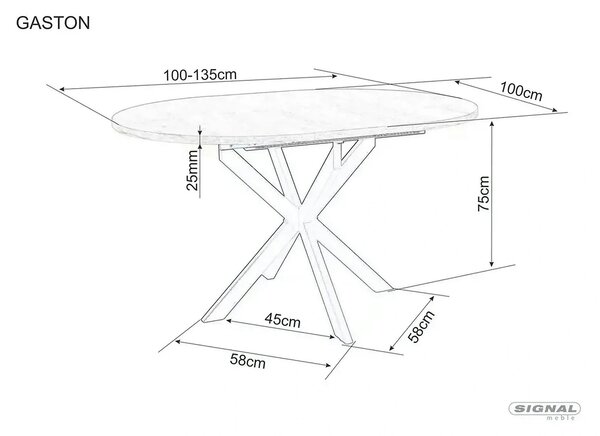 Masa extensibila pentru sufragerie GASTON, nuc/negru, 100/135x100x75 c