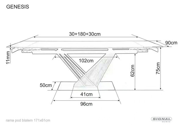 Masa extensibila GENESIS, alb cu efect de marmura/negru/stejar, 180/24