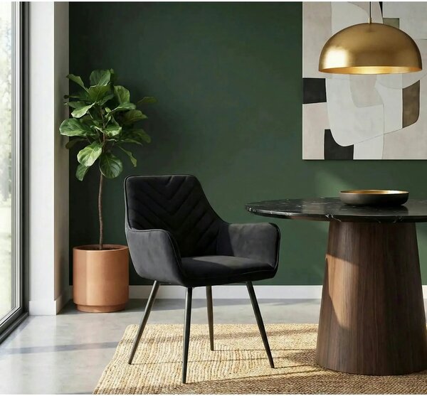 Scaun FIG, negru, stofa catifelata/metal, 57x47x85 cm