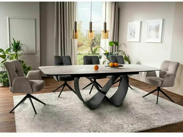 Masa extensibila INFINITY, alb/negru, sticla securizata/ceramica/metal