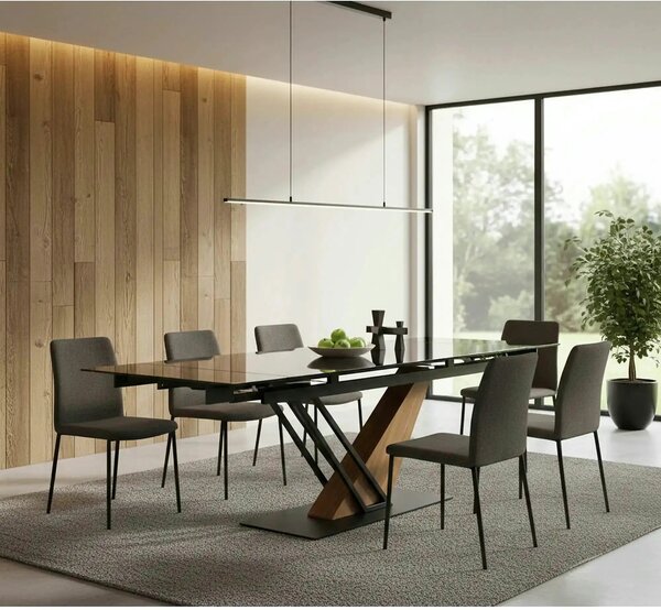 Masa extensibila moderna GENESIS, negru/stejar, 160/220x90x76 cm
