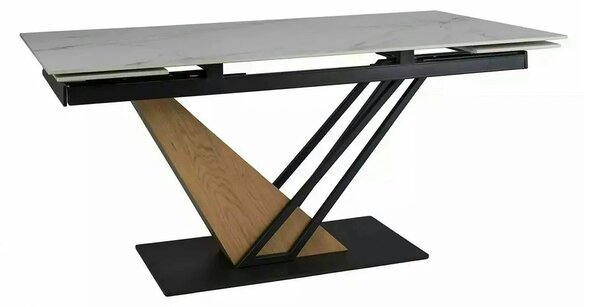Masa extensibila GENESIS, alb cu efect de marmura/negru/stejar, 160/22