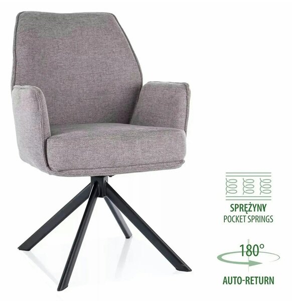 Scaun rotativ HUGO, gri/negru, stofa clasica/metal, 58x46x90 cm