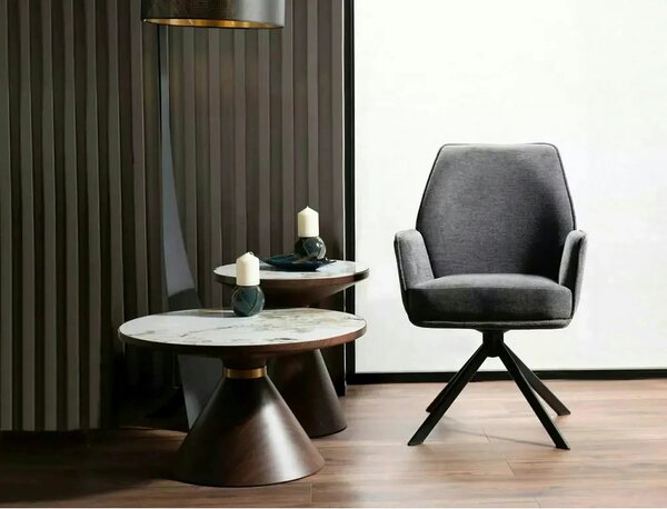 Scaun rotativ HUGO, gri inchis/negru, stofa clasica/metal, 58x46x90 cm