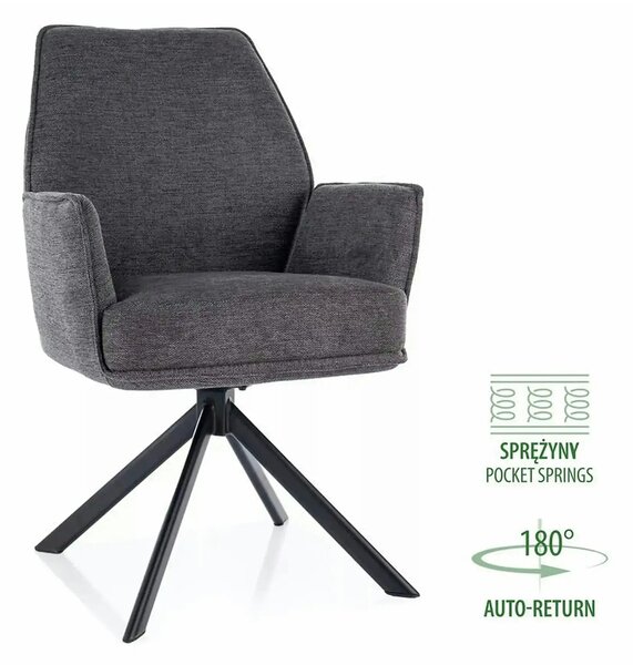 Scaun rotativ HUGO, gri inchis/negru, stofa clasica/metal, 58x46x90 cm