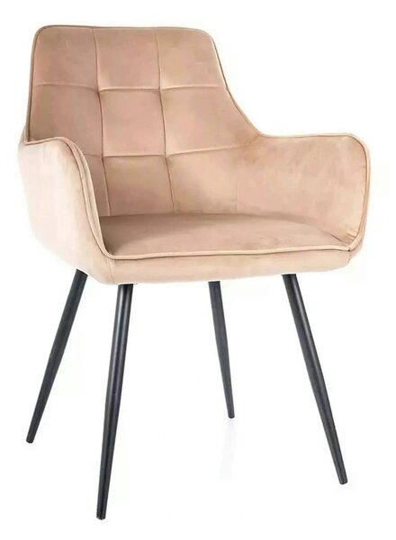 Scaun bej tapitat LEMON, stofa catifelata/metal, 57x47x85 cm
