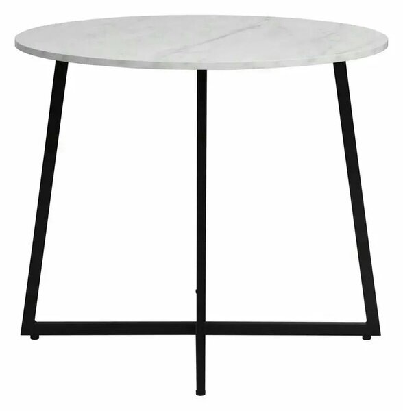 Masa LUNA, alb cu efect de marmura, PAL/metal, 90x76 cm