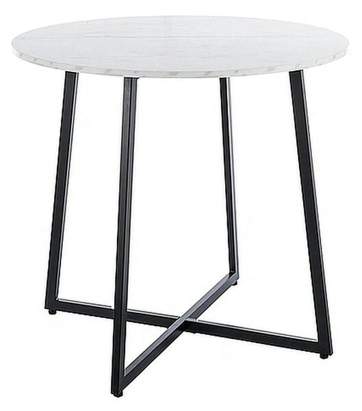 Masa LUNA, alb cu efect de marmura, PAL/metal, 90x76 cm