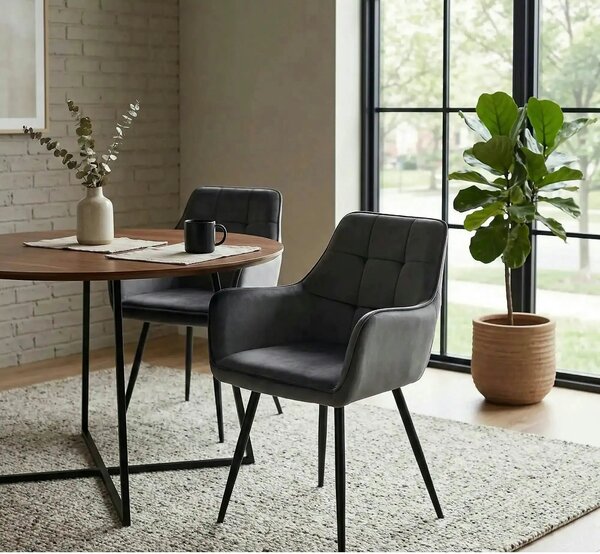 Scaun gri inchis LEMON, stofa catifelata/metal, 57x47x85 cm