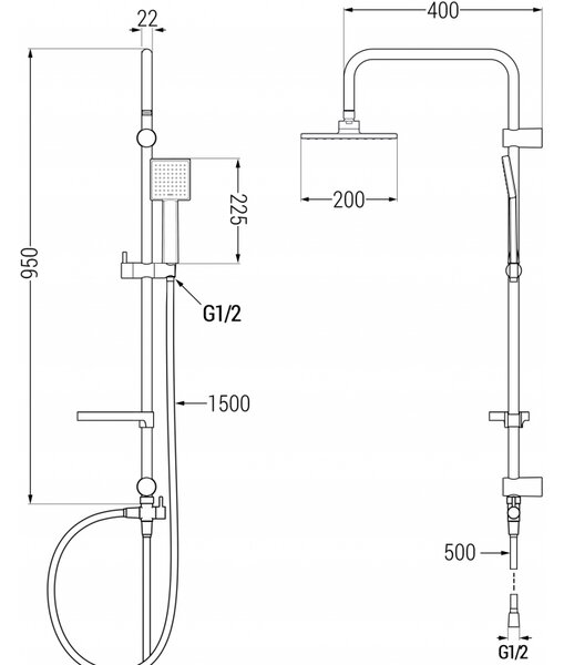 Set de duș Mexen T45 cu cap pătrat superior, auriu, 798454593-50