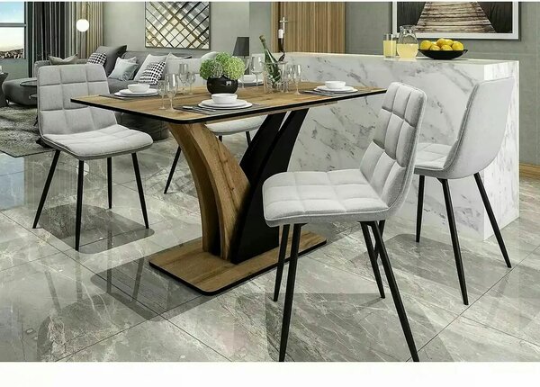 Masa extensibila VENTO, stejar artisan/negru, PAL, 120-160x68x76 cm