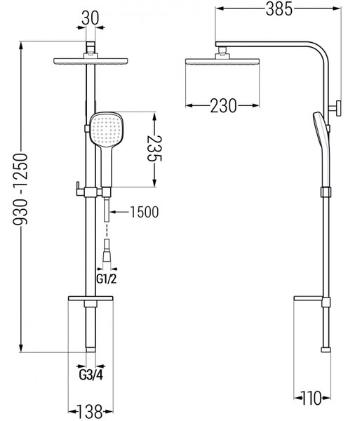 Mexen - Set de duș Q33 cu cap circular superior, alb-crom, 798333395-21