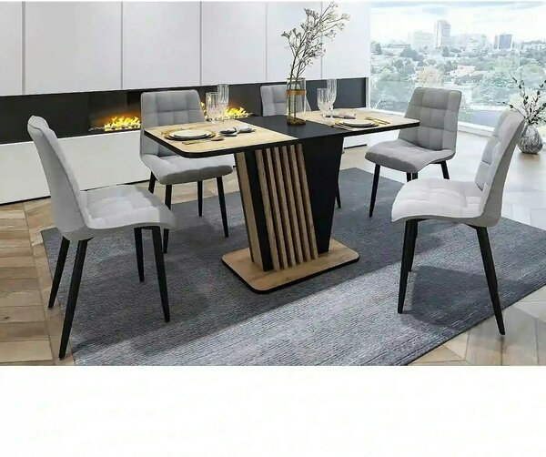 Masa extensibila NEVIO, stejar artisan/negru, PAL, 125/170x75x76 cm