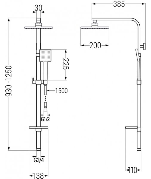 Set dus Mexen Q45 cu cap patrat superior 20x20, crom, 798454595-00