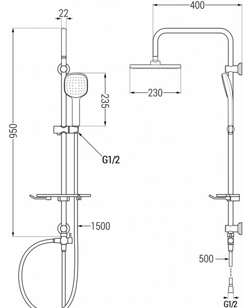 Set de duș Mexen T33 cu cap pătrat superior, crom, 798333393-00