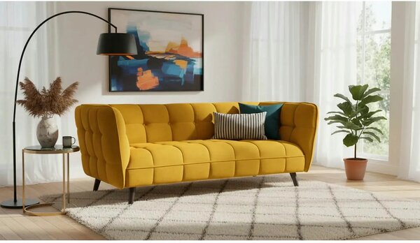 Canapea CASTELLO 3, galben/wenge, stofa catifelata/lemn/PAL, 200x85x7