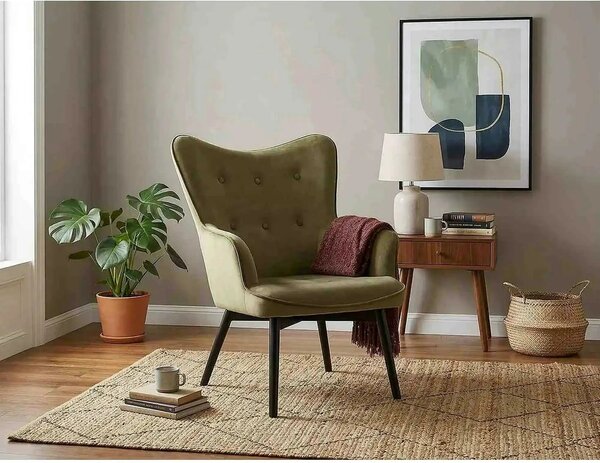 Fotoliu CARMEN, stofă catifelata/metal, verde olive - Bluvel 77, 72×75×99 cm