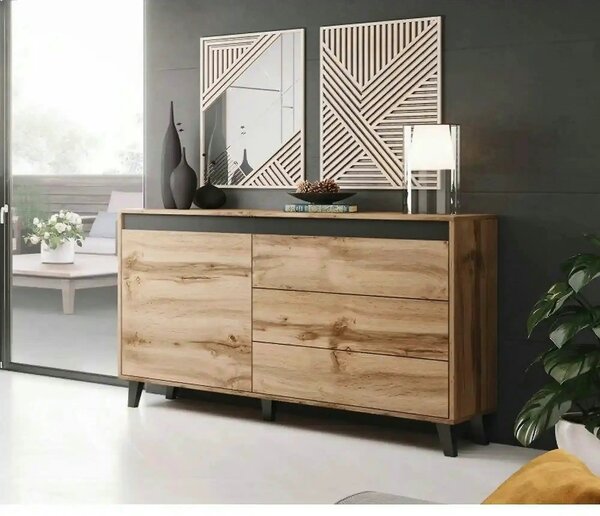 Comoda NORD, stejar wotan/gri antracit, PAL laminat, 138x38x83 cm