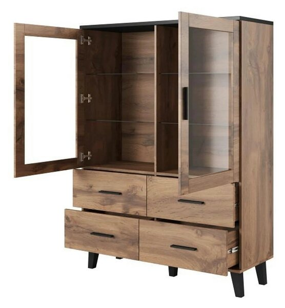 Vitrina LOTTA, stejar wotan/negru, PAL, 120x45x160 cm