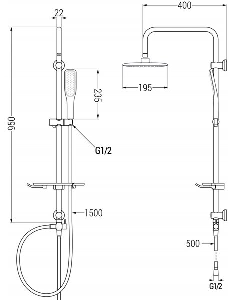 Coloana de dus Mexen T49 cu cap de dus superior si de mana, alb / auriu - 798494993-25