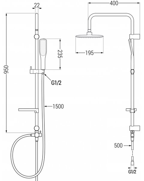 Coloana de dus Mexen X49 cu cap de dus superior si de mana, alb / auriu - 798494991-25