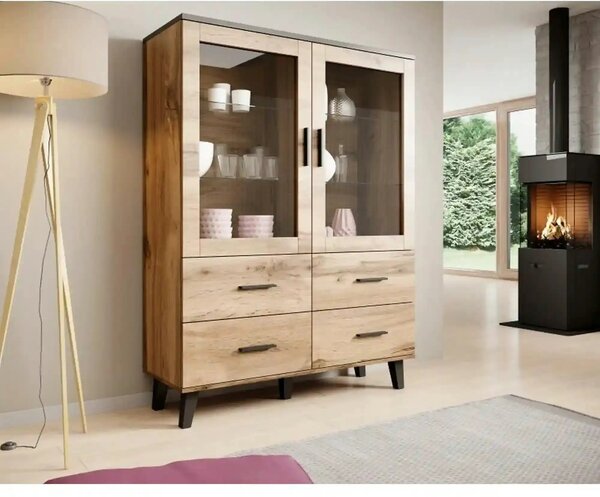 Vitrina LOTTA, stejar wotan/negru, PAL, 120x45x160 cm