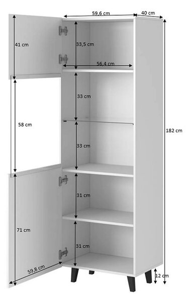 Vitrina PAFOS, alb, PAL laminat/sticla, 60x40x182 cm